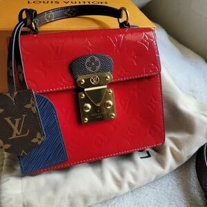 Louis Vuitton Red Patent, Navy Epi and Monogram Coated Canvas Spring Street Gold